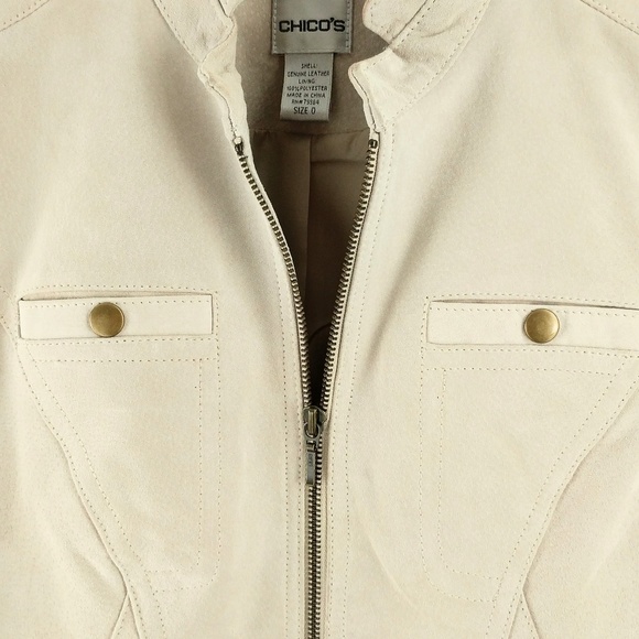 Chico's | 100% Leather Ivory Jacket Moto Style - Picture 2 of 8
